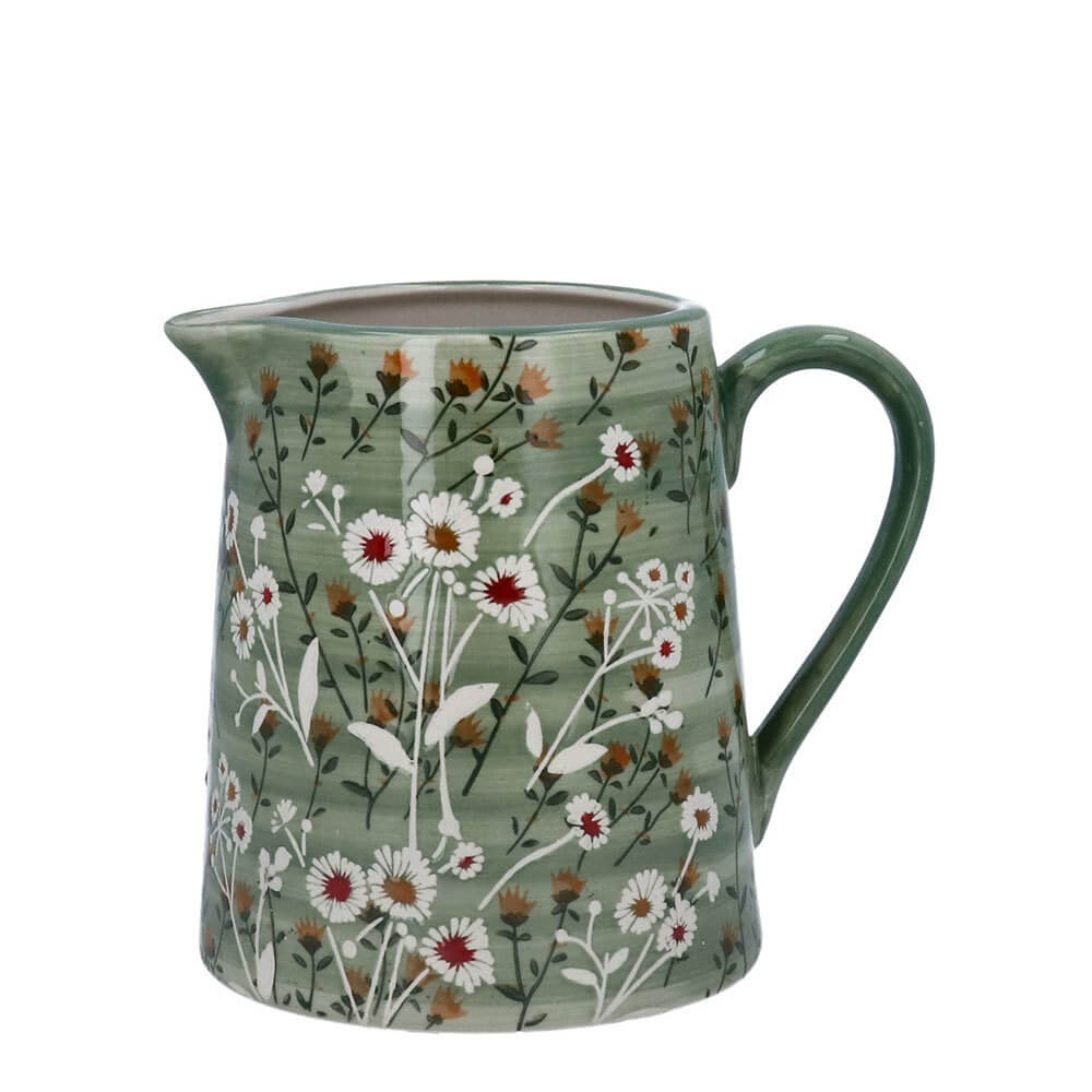 Gisela Graham Stoneware Jug Green Wild Daisy Large